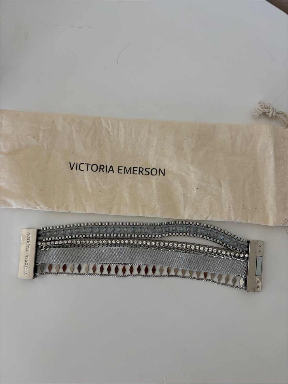 Victoria Emerson Silver and Gray Multi-Row Layered Bracelet